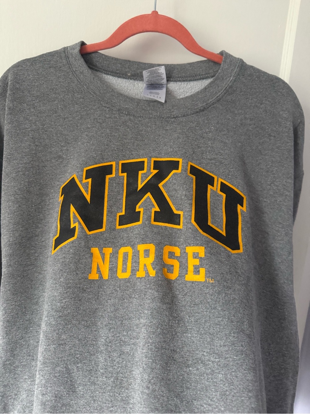 Gildan Gray NKU Norse Crewneck Sweatshirt with Yellow and Black Print